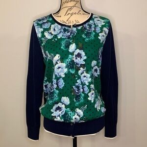 Lands’ End supima cotton cardigan sweater floral polka dot M